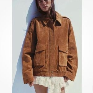 Zara suede bomber jacket with pockets